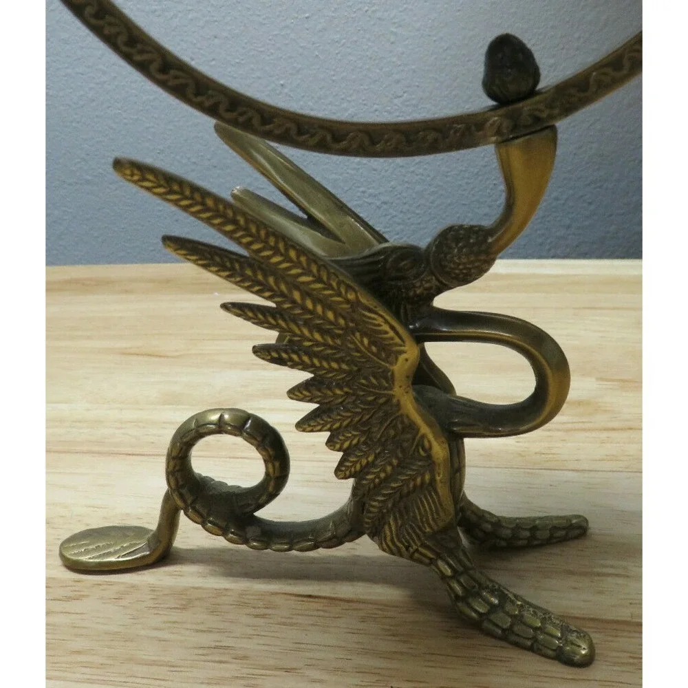 Antique Bronze TONE ORNATE ASIAN CHINESE DRAGON FISH 1 SIDE VANITY MIRROR 15